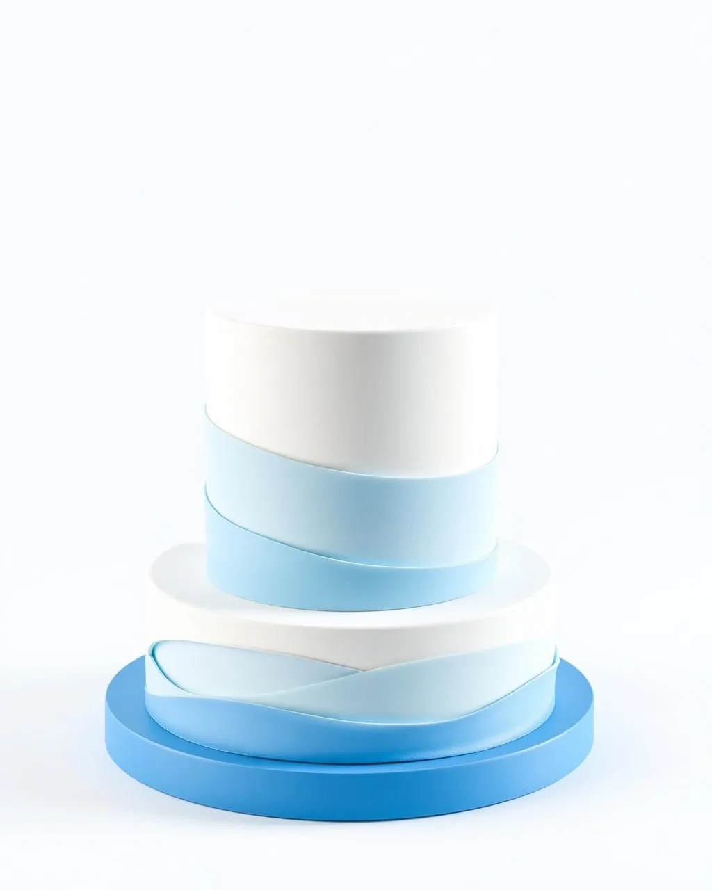 Gâteau cylindrique moderne avec dégradé pastel bleu et blanc pour séminaire d'entreprise.